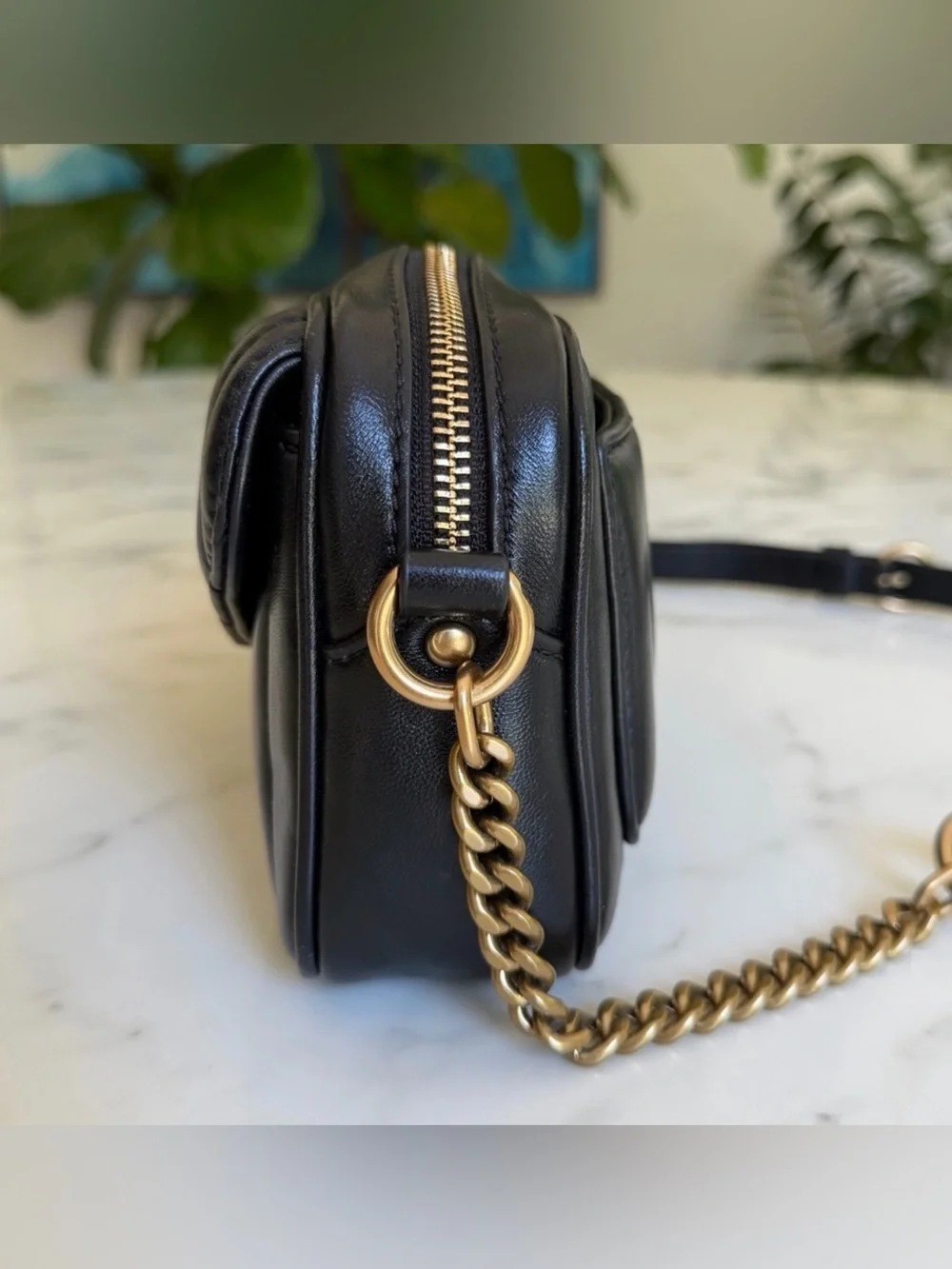 Tory Burch Kira Quilted Leather Mini Camera Crossbody Bag Black / Gold